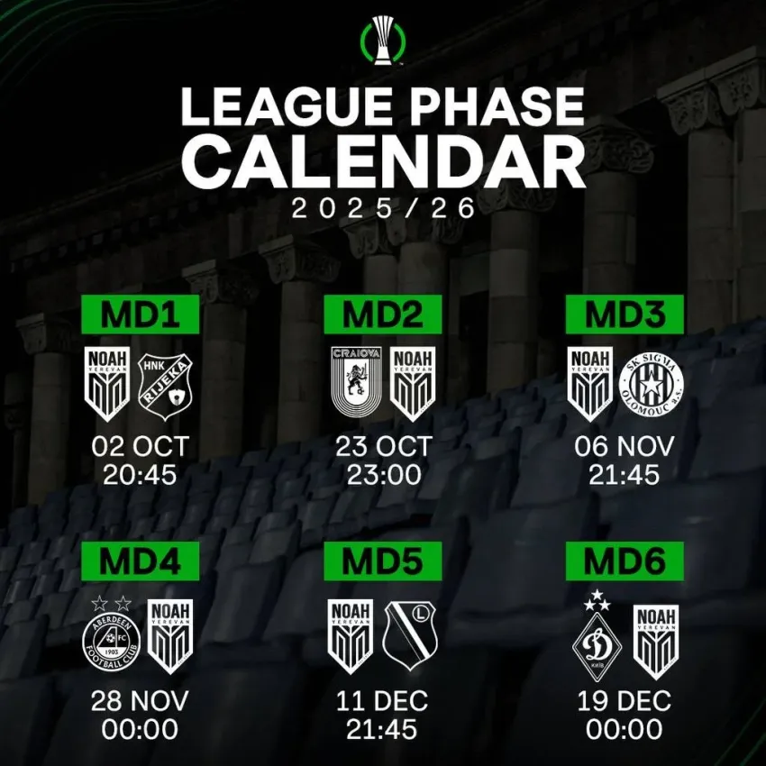 The schedule of Noah’s matches in UECL has been announced